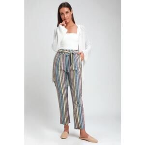 Castaway Island Paperbag Waist Striped Cotton Pants Medium Coastal Festival NWOT